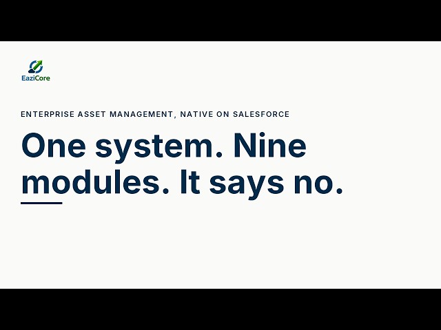 EaziCore · Enterprise asset management, native on Salesforce (channel trailer)