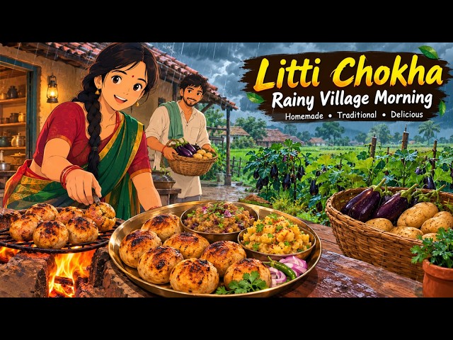 🌧️ Rainy Village Morning & Homemade Litti Chokha | Peaceful Indian Village Life 🏡🔥