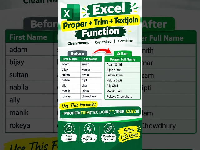 Combine & Capitalize Names in Excel in Seconds! #exceltips #excel