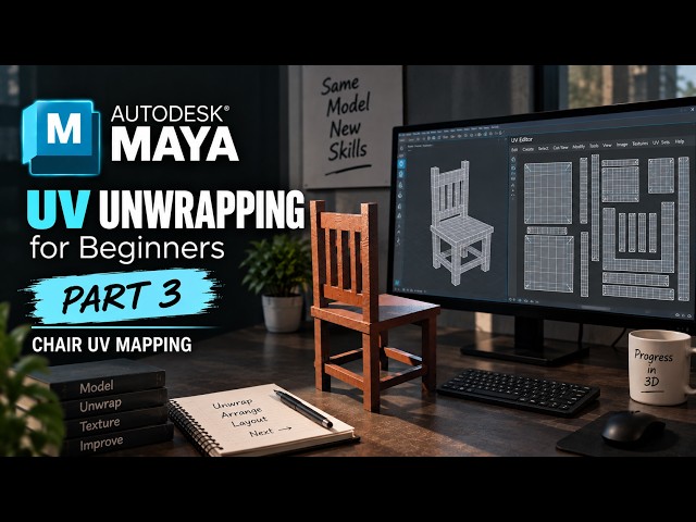 Maya UV Unwrapping Tutorial for Beginners | Chair UV Mapping |