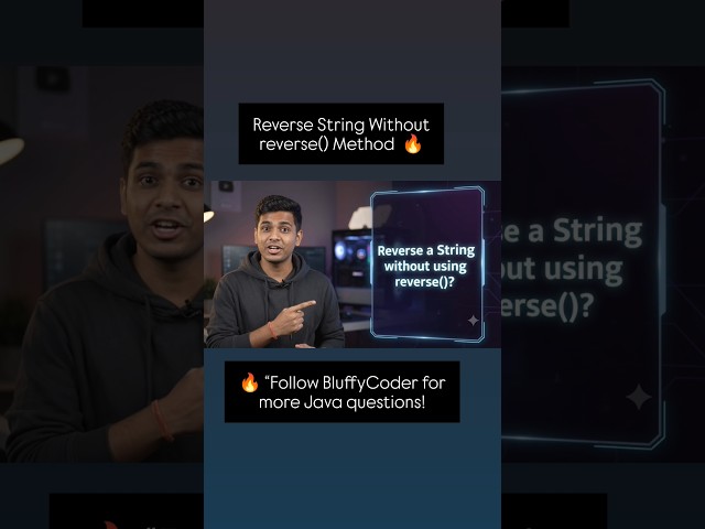 Reverse a String Without reverse() 🔥 | Java Coding Interview Question #shorts #codinginterview
