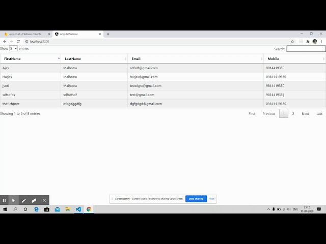 Angular 10 Datatable with Firebase Data