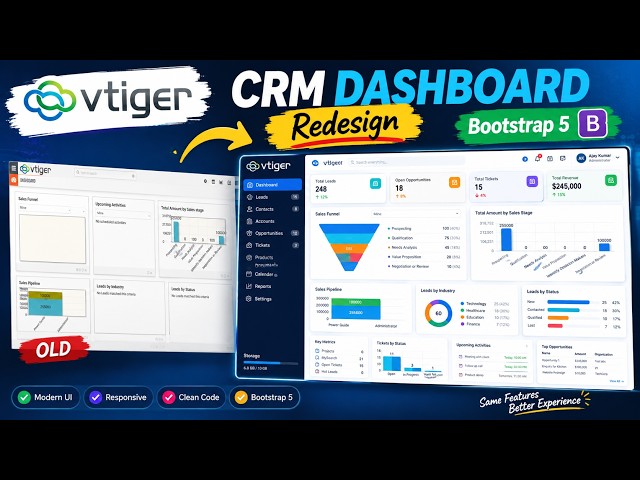 I customize Old Vtiger CRM Dashboard to Modern Dashboard using Bootstrap 5