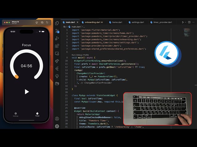 ASMR Programming | Pomodoro Timer App With Onboarding Screen in Flutter No Talking ☕