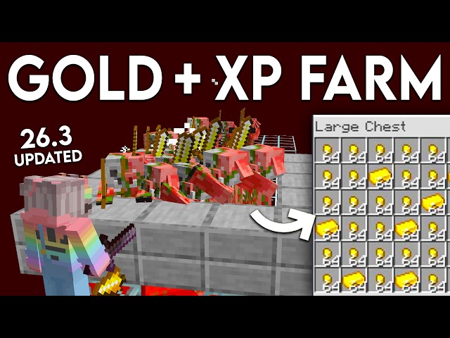 NEW UPDATED Minecraft Java 26.3 Gold XP Farm Tutorial | Easy Gold Farm