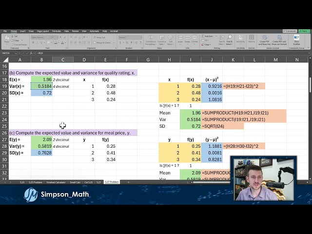 Bivariate Random Variable from Two-Way Table in Excel