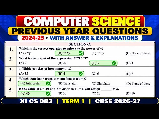 Previous Year Questions 2024-25 | Class 11 Computer Science Term-1 Answers & Explanation | CS 083