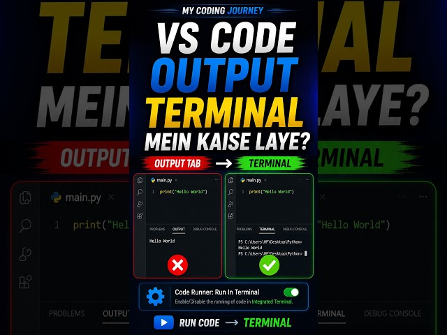 VS Code Output Terminal Mein Kaise Laye? | Code Runner Setting #shorts