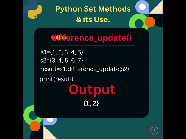 Exploring Python Set Methods 'difference_update()'  #python  #coding  #interview #pythontutorial