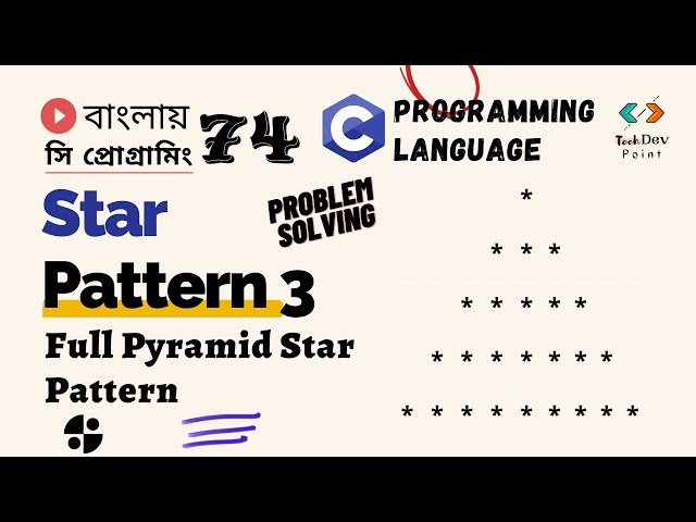 Lec 74: Star Pattern -3 | Full Pyramid Star Pattern in C | C Programming Bangla Tutorial | সি