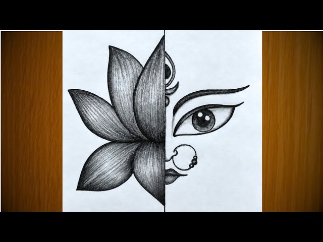 Easy Maa Durga Face & Lotus Shading Drawing | Step by Step Durga Puja Sketch