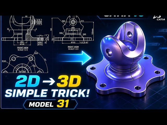 CATIA V5 Solid Model 31 🔥 2D Drawing to 3D Model Step by Step | Beginner to Advanced | Enginuity Lab