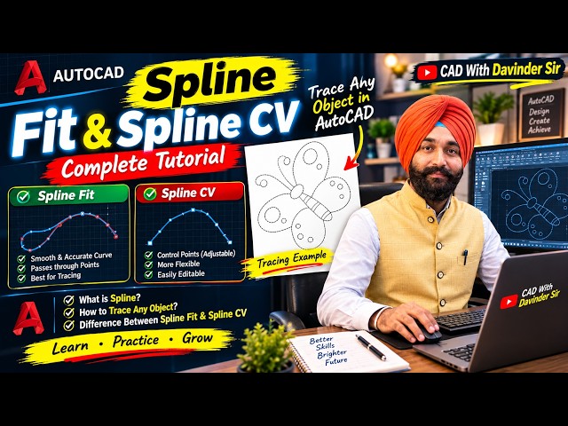 🔥 AutoCAD Spline Fit & Spline CV 🔥 | Complete Tutorial + Object Tracing #autocad #CADWithDavinderSir
