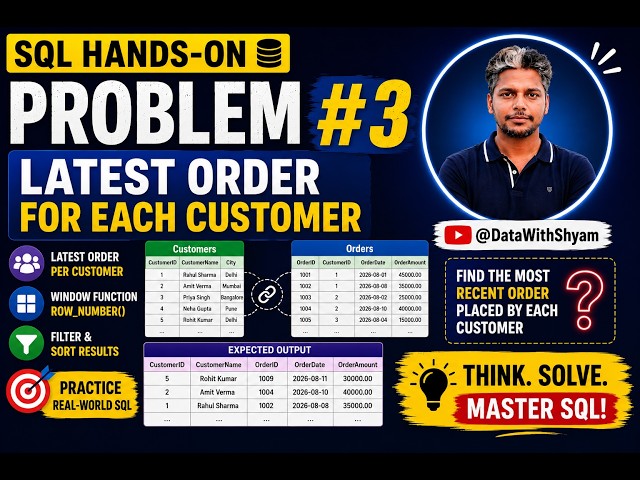 SQL Hands-On Problem #3 | Latest Order for Each Customer | SQL Interview Question