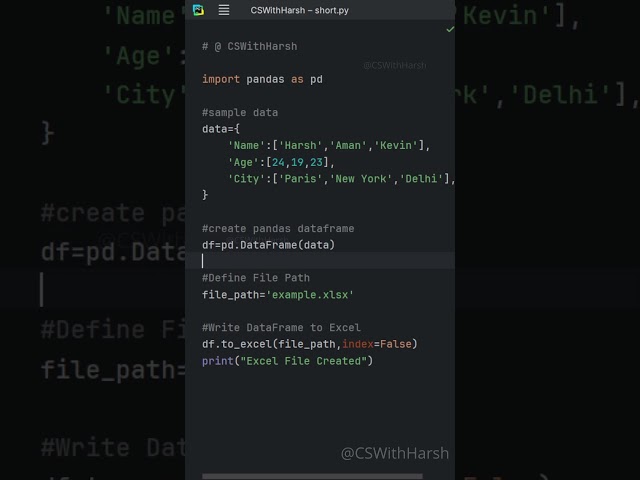 How to Export Python Data to Excel File #cswithharsh #pythontutorial #python #shorts