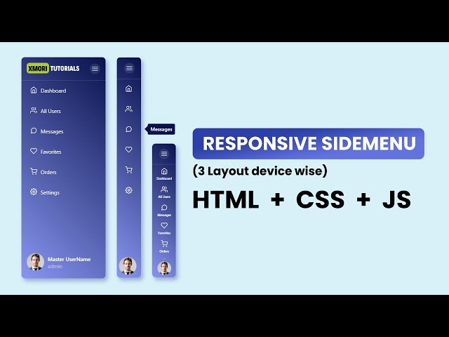 Responsive Sidebar with CSS JS HTML [ @xmoritutorials  ] | Dashboard Sidebar Menu