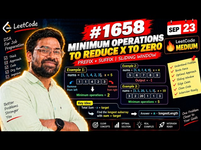 1658. Minimum Operations to Reduce X to Zero - sep 23rd  | LeetCode | Java | Sliding Window | DSA