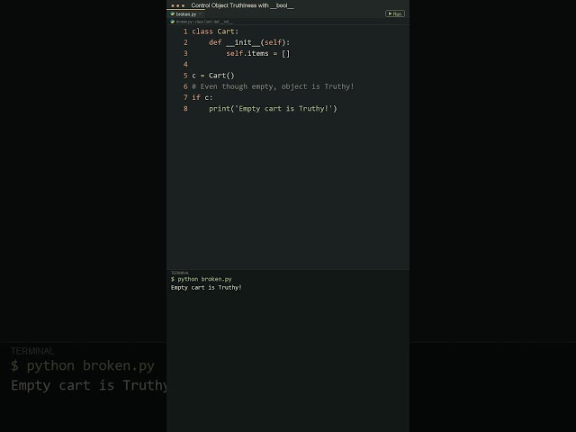 Custom If Statement Truthiness in Python! ✅ #shorts #python