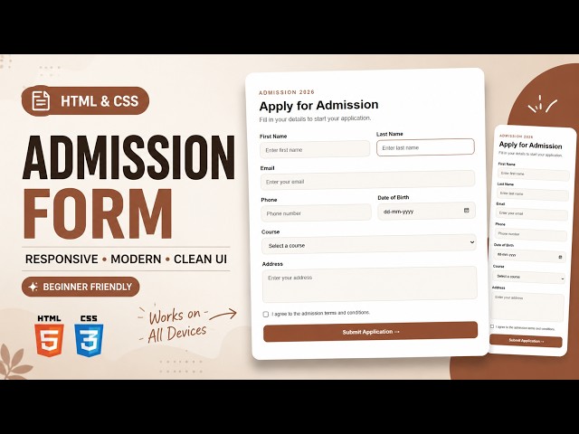 Responsive Admission Form with HTML & CSS | Modern Form UI