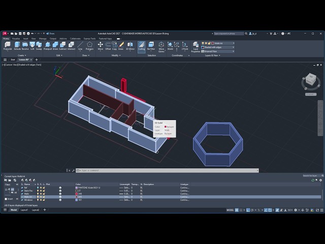 AUTOCAD 3D - Lesson 06 - Reset, Import CAD Reference, DWG, DXF, Layers, Polysolid, Extrude Polyline