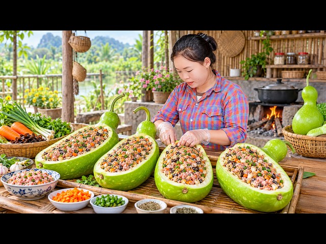 Stuffed Calabash with Special Recipe for a Colorful Dinner | Countryside-Style Cooking | Simple Life
