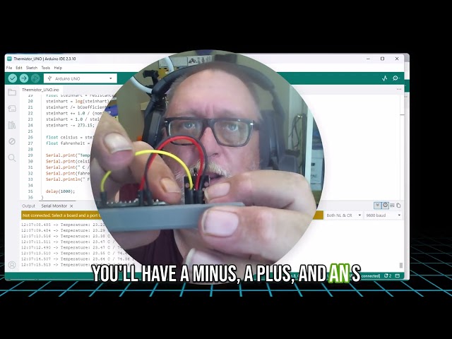 A discussion about thermistors and showing how to use them with microcontrollers.
