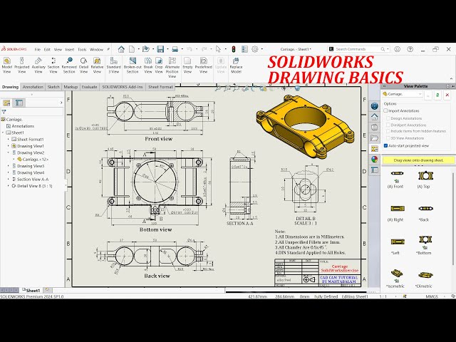 Create 2D drawing from 3D Model With SolidWorks Drawing