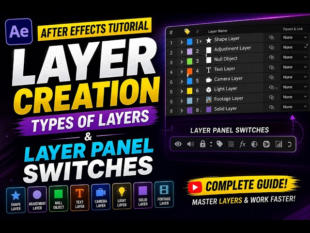 EP 04-After Effects Layers Explained | Types of Layers & Layer Panel Switches l Darshan Ojha