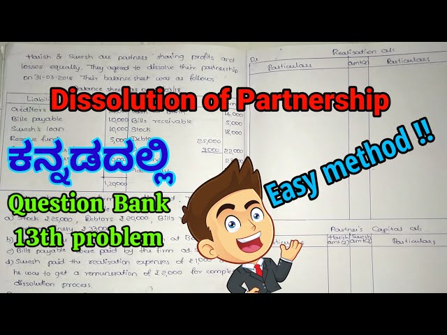 5⭐ Dissolution of firm 12 marks problem | Very Easy method !! 2nd pu Accounts in Kannada