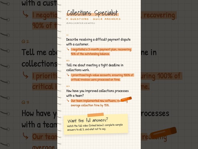 Collections Specialist interview questions: 5 quick answers #Shorts