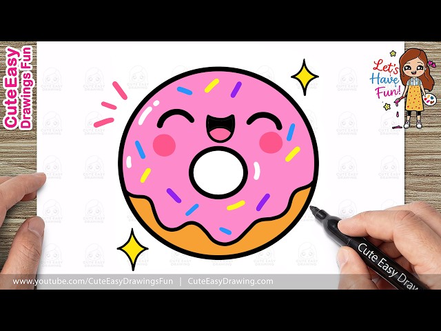 How to Draw a Cute Funny Donut | Easy Step-by-Step Food Drawing Tutorial for Kids And Toddlers!
