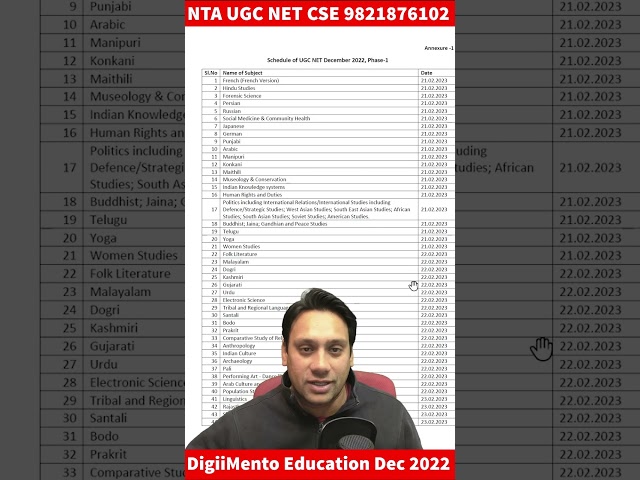 Subject wise Schedule for UGC-NET December 2022 | Phase-I