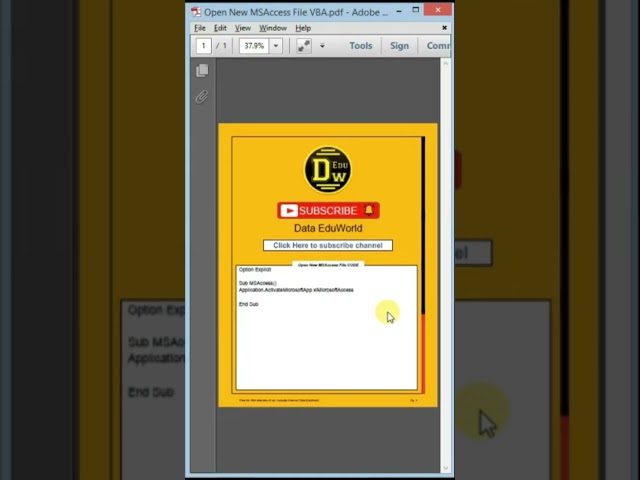 Open New Access Database File-VBA Code #shorts #youtubeshorts #short #viral #excelvba #visualbasic