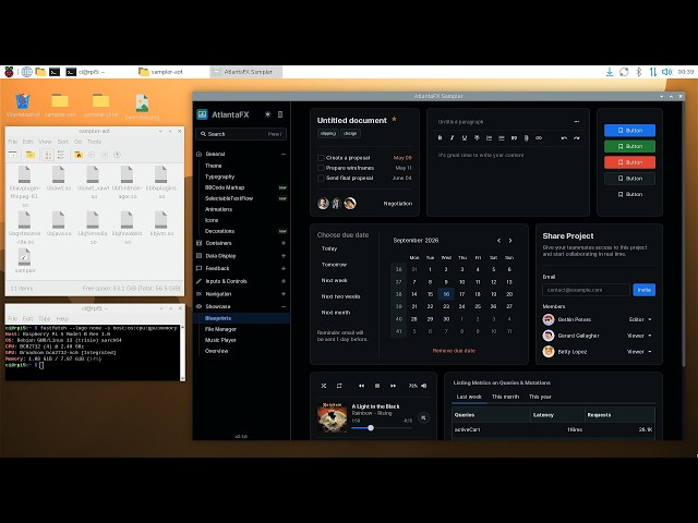 JavaFX 27 Native Image running AtlantaFX Sampler on Raspberry Pi 5