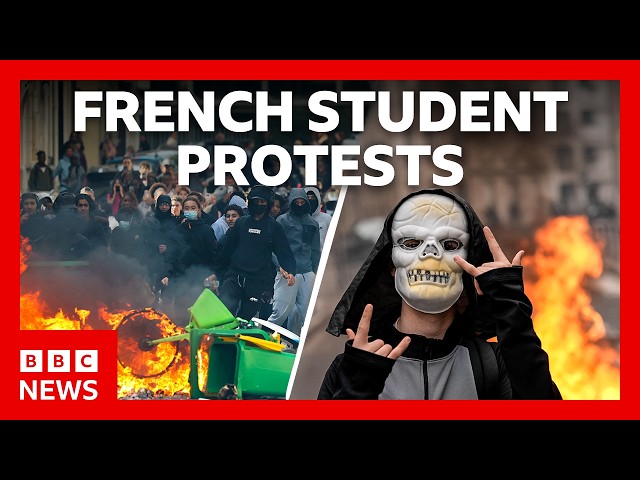 On the ground at French student mass protests | BBC News