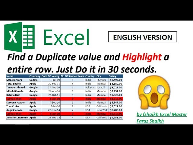 Find Duplicate & Highlight Entire Row (Just In 30 Seconds)