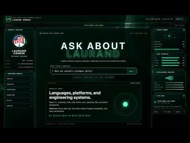 A futuristic, interactive portfolio website - Laurand Osmeni | HTML, CSS, JavaScript