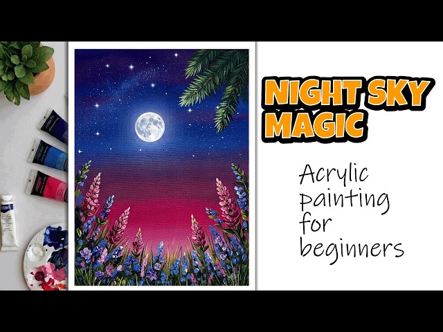 Moonlight night sky painting idea for beginners | Acrylic paintings step by step