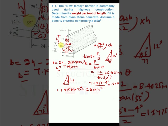 Problem 1-4: Determine the Weight per Foot of a New Jersey Barrier | Structural Analysis