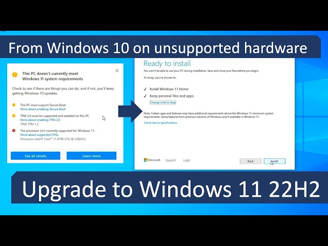 Upgrade to Windows 11 22H2 on unsupported hardware from Windows 10