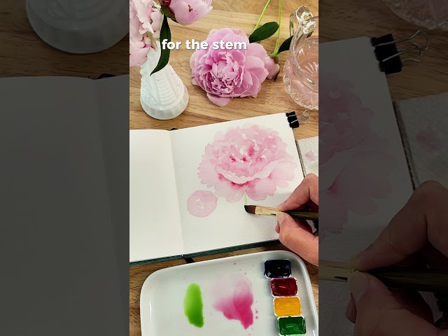 🥰 Let's paint a watercolor peony! 🩷  #watercolor #watercolortutorial #arttutorial