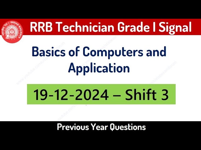 RRB Technician Grade 1 Signal Previous Year Questions - Basics of Computers and Application 2026 