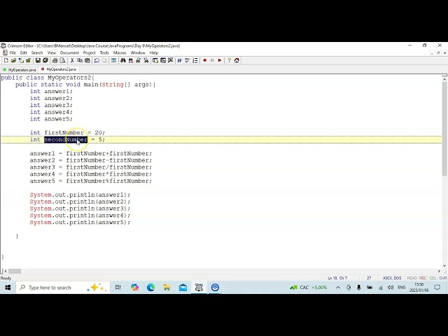 Java Programming: 23 #Arithmetic operators with variables