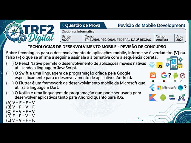 [TRF-2] Questão de Prova Comentada - Informática - Analista - AOCP -  2024 - DESENVOLVIMENTO MOBILE