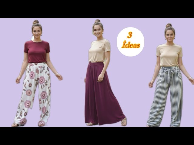 Patternless, Practical Wide-Leg Pants Cutting and Sewing Tutorial (3 Different Models!)