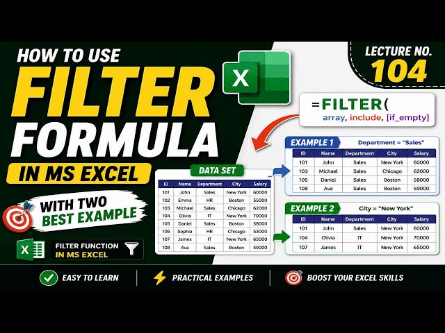 How to Use FILTER Formula in MS Excel | 2 Best Examples | Excel English Tutorial #104