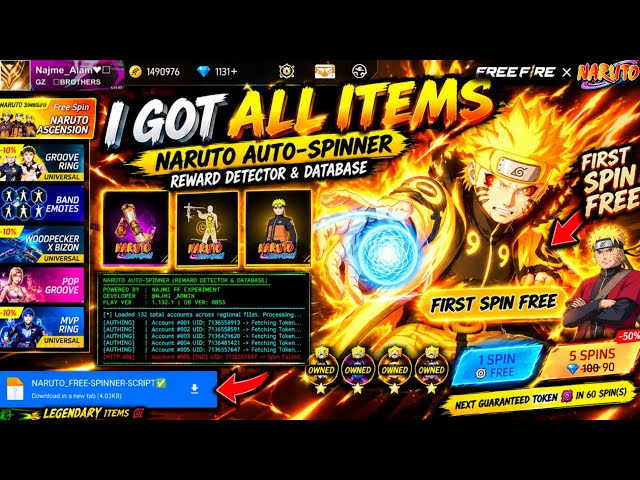 🔥 Naruto Bundle FREE Spinner 😱 | Python Script | Free Fire | OB55 Update In Free Fire Max