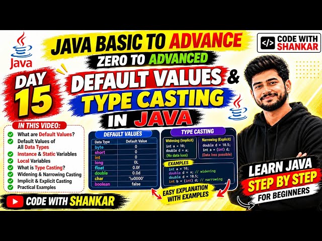 Default Values & Type Casting in Java | Java Data Types Explained in Hindi | Core Java Tutorial