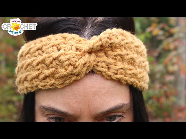 Tunisian Lattice Knotted Headband using Hue & Me by Lion Brand Yarns