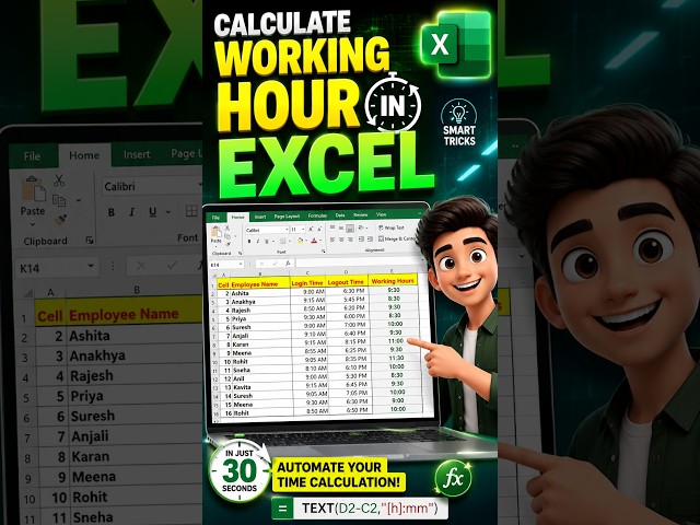 कर्मचारियों के काम के घंटे कैसे निकालें? Excel Trick! 📊 #Excels #Hindi